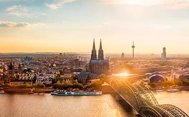 Views across Cologne with Cologne Cathedral and the Rhine